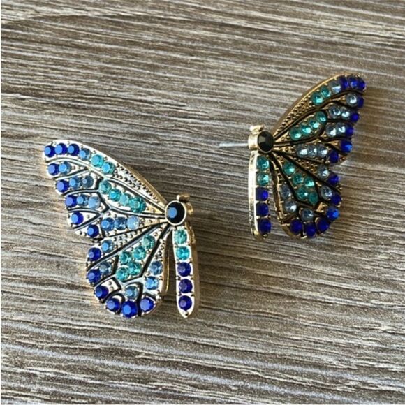 Blue butterfly earrings N350 - Picture 3 of 5